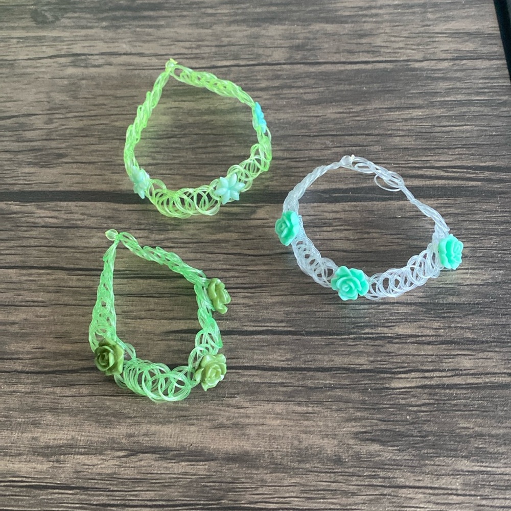 Assorted Plastic Chokers with Green Flowers